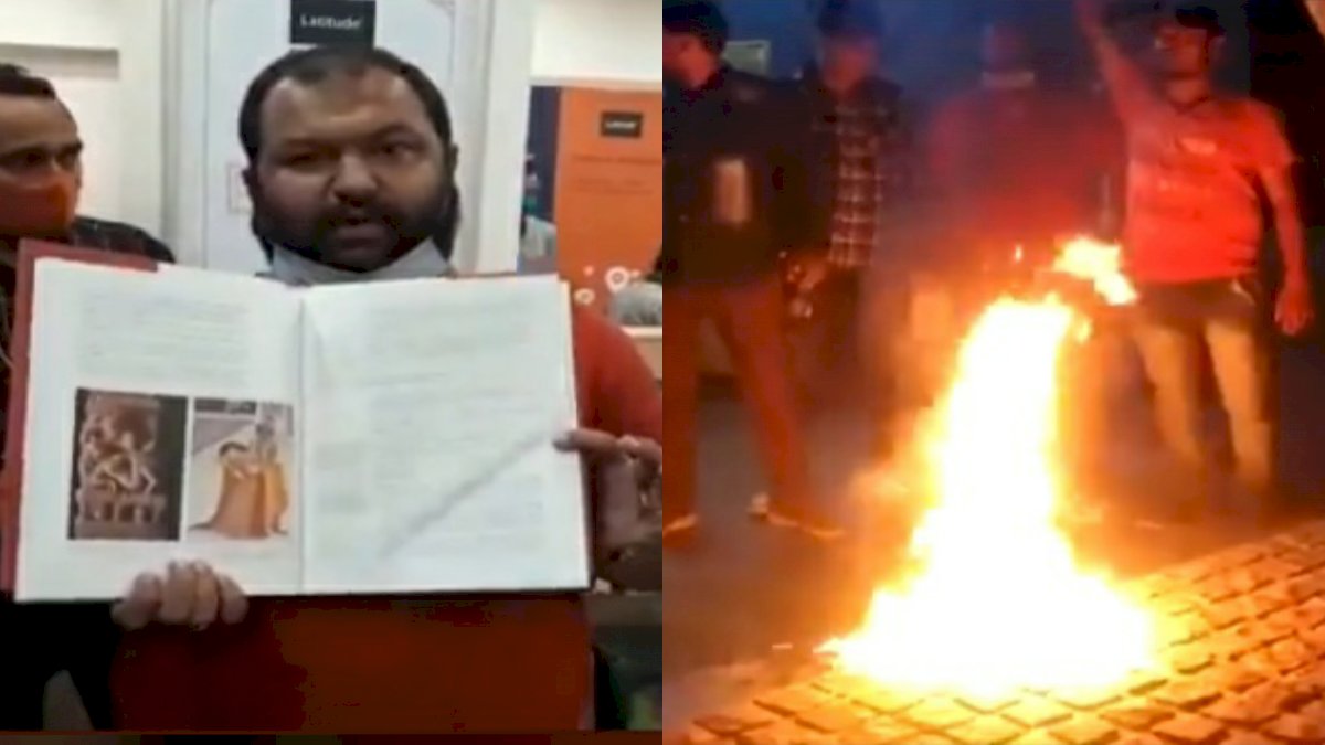 बजरंग दल ने जलाई कामसूत्र ग्रंथ की प्रतियां, राधा-कृष्ण के अंतरंग चित्रण का आरोप, बुकस्टोर जलाने की धमकी बजरंग दल ने जलाई कामसूत्र ग्रंथ की प्रतियां, राधा-कृष्ण के अंतरंग चित्रण का आरोप, बुकस्टोर जलाने की धमकी