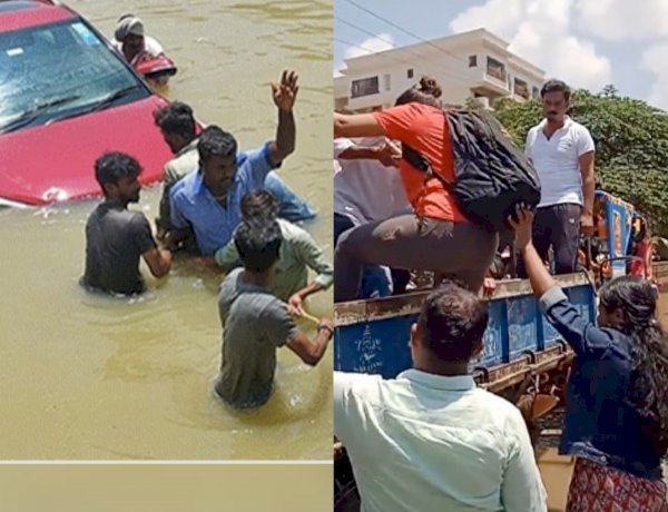 बेंगलुरु में बाढ़, रिहायशी इलाके जलमग्न, ट्रैक्टर से ऑफिस जा रहे आईटी पेशेवर