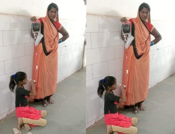 MP के शासकीय अस्पताल की शर्मनाक तस्वीर, फर्श पर बैठाकर बच्ची को चढ़ाया खून, मां को पकड़ा दी थैली