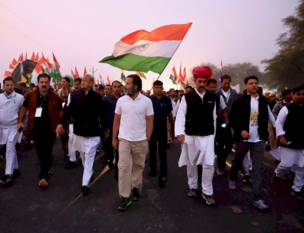 राजस्थान में BJY का पहला दिन, राहुल गांधी के साथ कदम से कदम मिलाकर चले गहलोत-पायलट