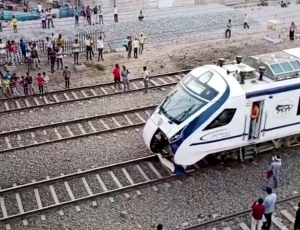 भोपाल लौट रही वंदे भारत एक्सप्रेस गाय से टकराई, ट्रेन का अगला हिस्सा क्षतिग्रस्त भोपाल लौट रही वंदे भारत एक्सप्रेस गाय से टकराई, ट्रेन का अगला हिस्सा क्षतिग्रस्त
