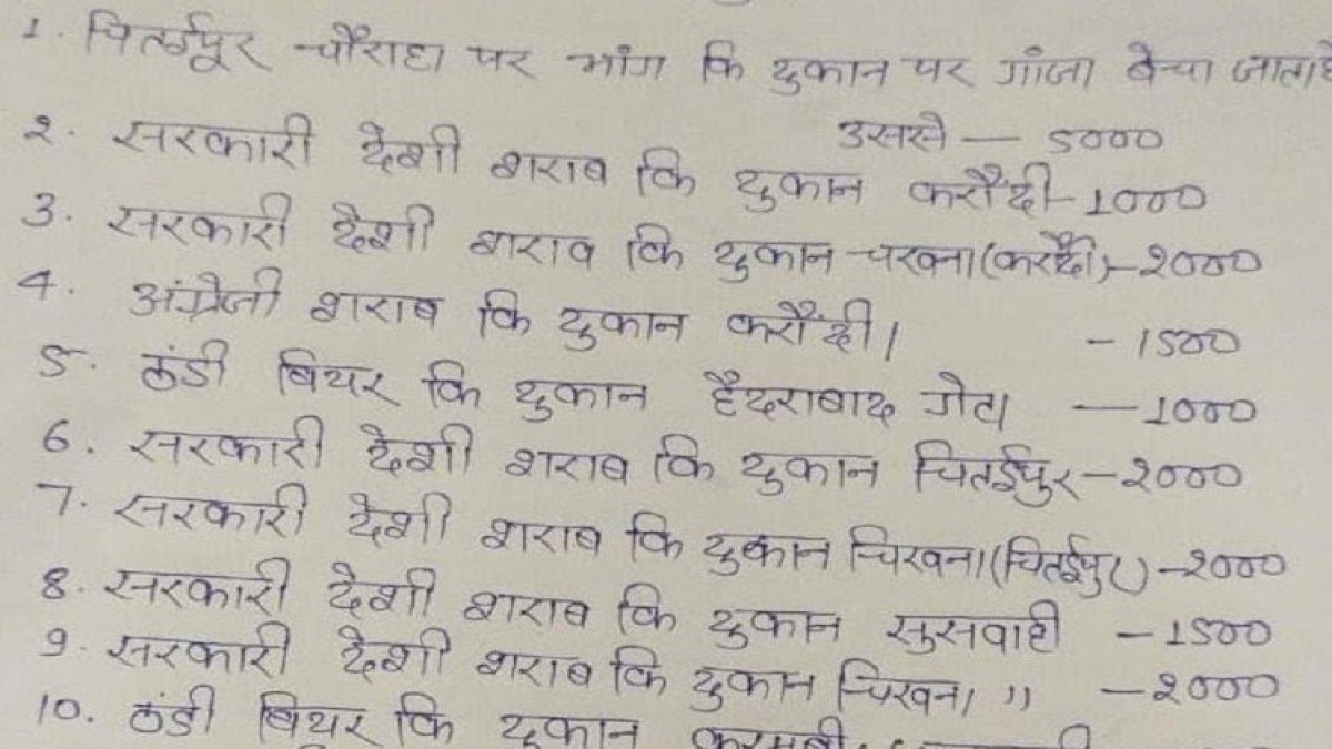 वाराणसी पुलिस की वसूली लिस्ट वायरल, गांजा-भांग से लेकर शराब तक की दुकानों से उगाही वाराणसी पुलिस की वसूली लिस्ट वायरल, गांजा-भांग से लेकर शराब तक की दुकानों से उगाही
